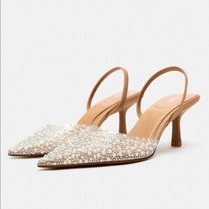 Zara Women’s Pearl & Rhinestone Kitten Slingback Heel